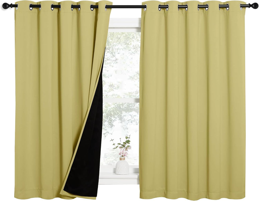Nicetown 100% Blackout Curtains with Black Liners, Thermal Insulated Full Blackout 2-Layer Lined Drapes, Energy Efficiency Window Draperies…