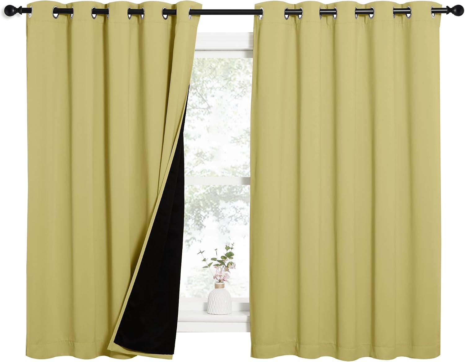 Nicetown 100% Blackout Curtains with Black Liners, Thermal Insulated Full Blackout 2-Layer Lined Drapes, Energy Efficiency Window Draperies…