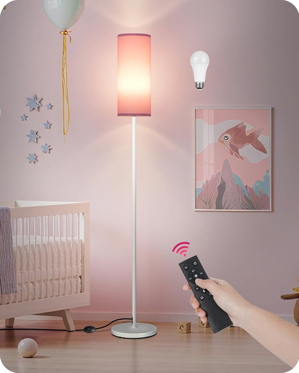 Dimmable Floor Lamps for Living Room with Remote and Foot Switch, 64.4” Modern Standing Tall Lamp, Corner Lamp for Bedroom, Bulb…