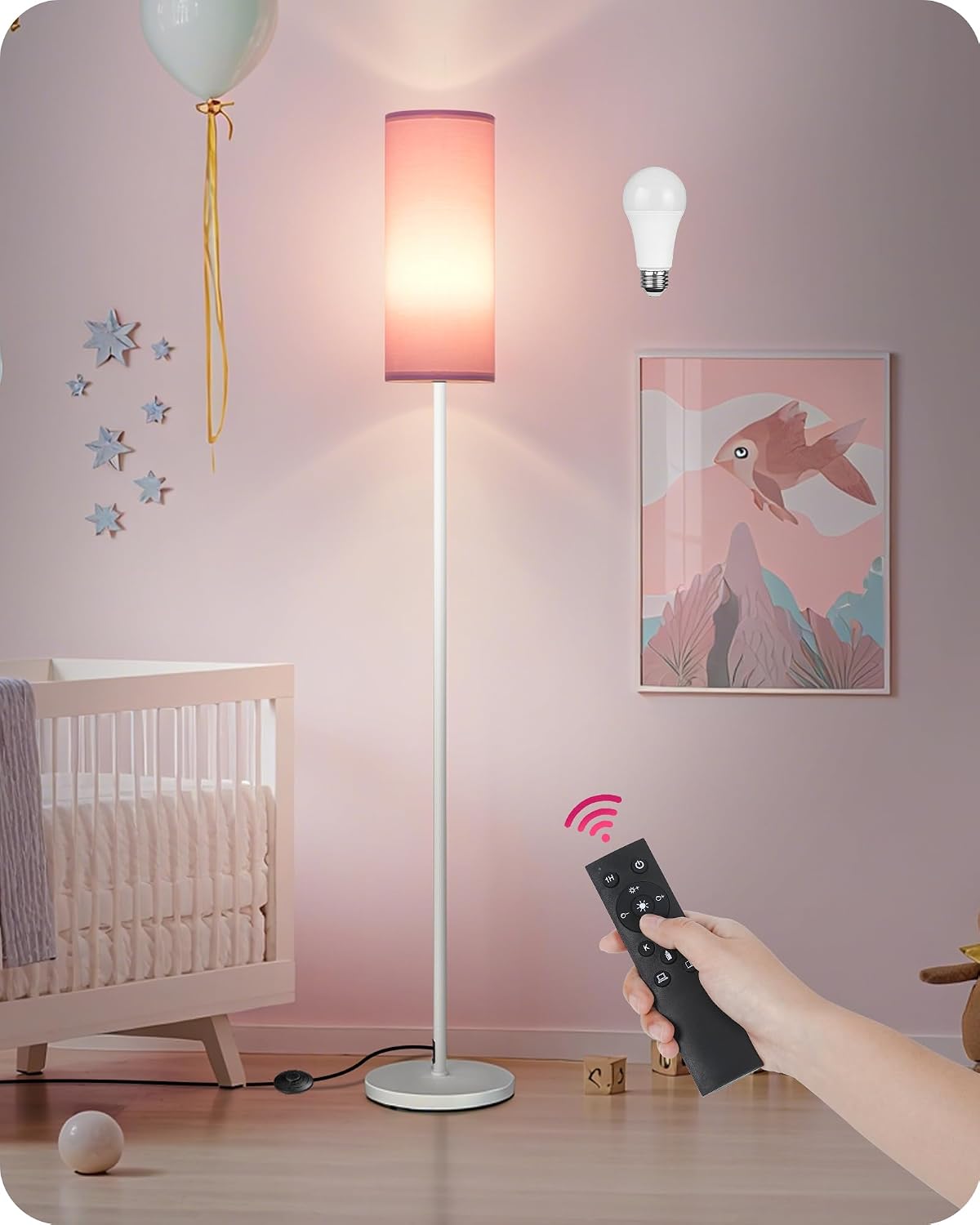 Dimmable Floor Lamps for Living Room with Remote and Foot Switch, 64.4” Modern Standing Tall Lamp, Corner Lamp for Bedroom, Bulb…