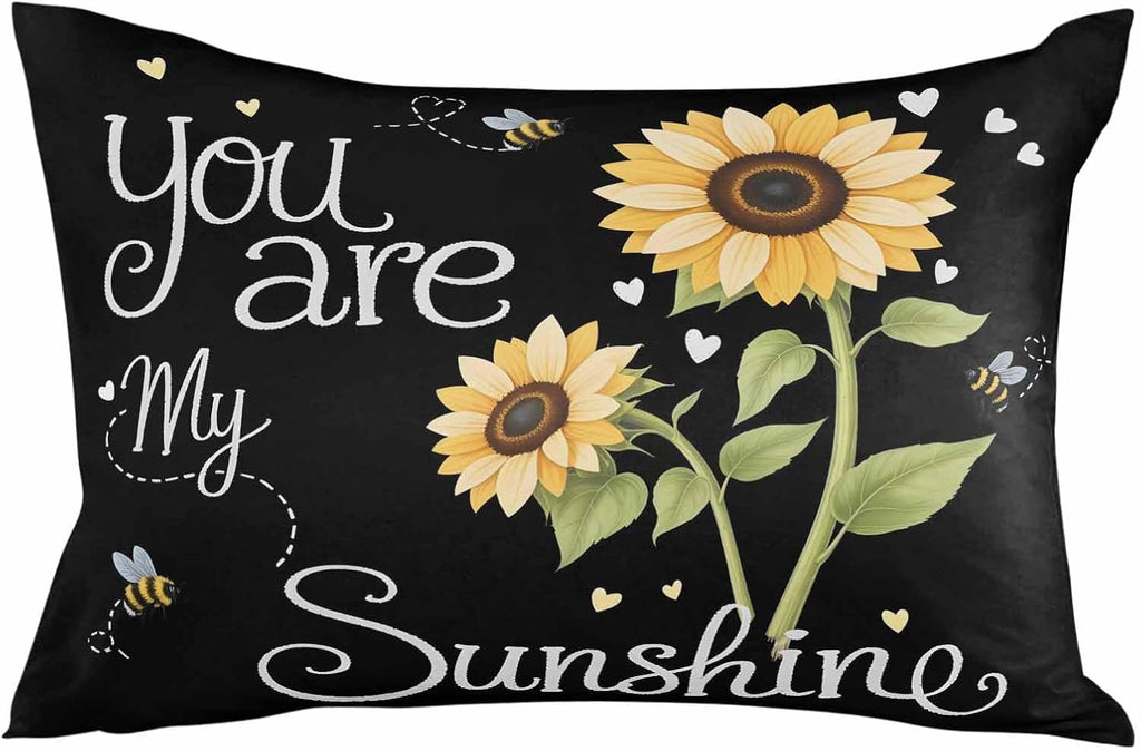 Rgaienmelw You Are My Sunshine Throw Pillow Covers Queen Size 20x30 Inches, Rectangle Decorative Pillowcase with Zipper, Yellow Sunflo…