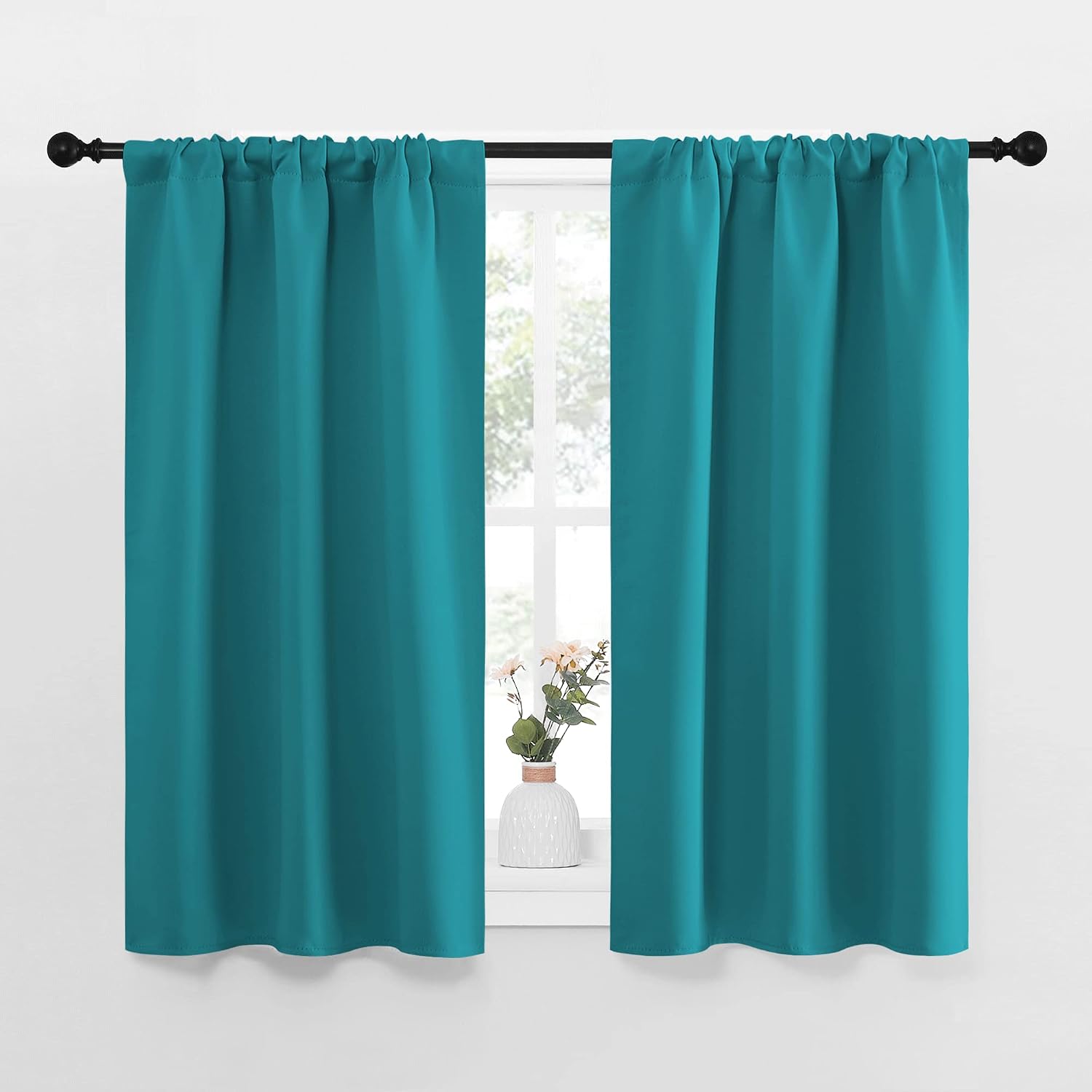 NICETOWN Peacock Blue Blackout Curtains Panels for Window, Thermal Insulated Rod Pocket Blackout Drapes/Draperies for Living Room (2…