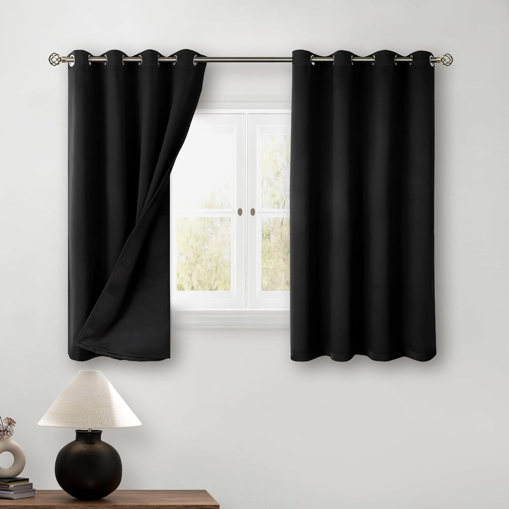 BGment Short 100% Blackout Curtains for Bedroom, Thermal Insulated Energy Efficiency Noise Reducing Grommet Curtains 45 Inch Length with Li…