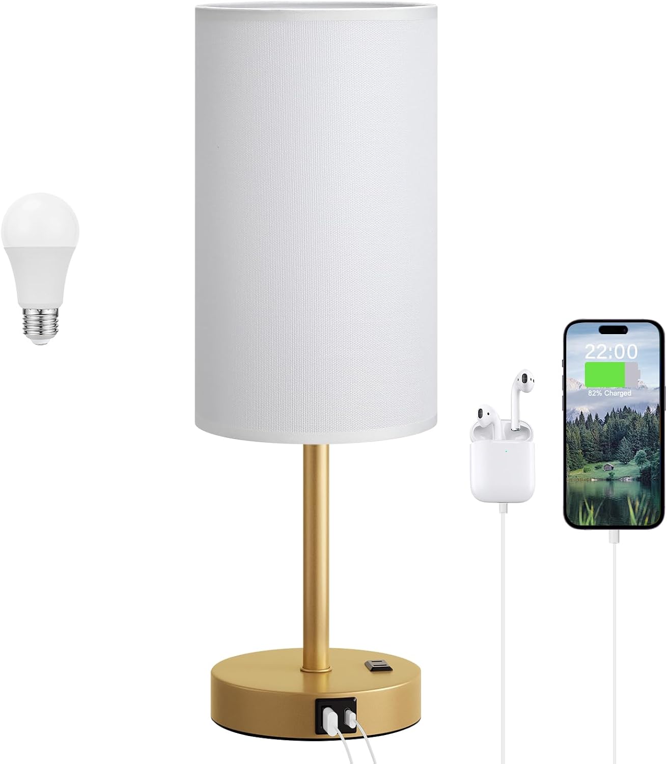 Dicoool Touch Bedside Table Lamp with USB - 3 Way Dimmable Gold Lamp for Bedroom Nightstand, Desk Lamp with Charging Station for Dorm…