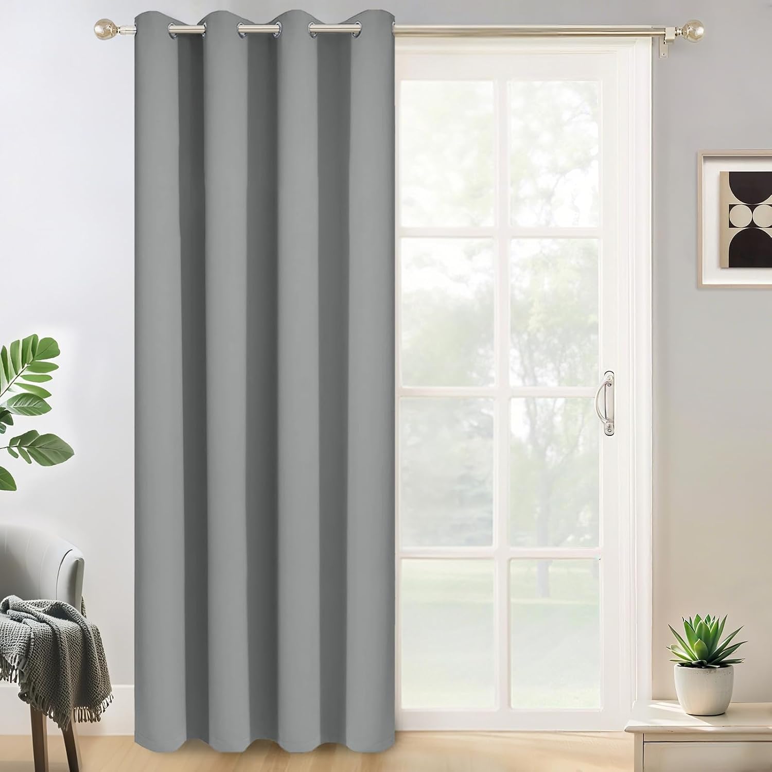 Yakamok Wide Thermal Blackout Patio Door Curtain Panel, Dove Grey Grommet Sliding Door Insulated Curtains, Extra Wide Curtains for…