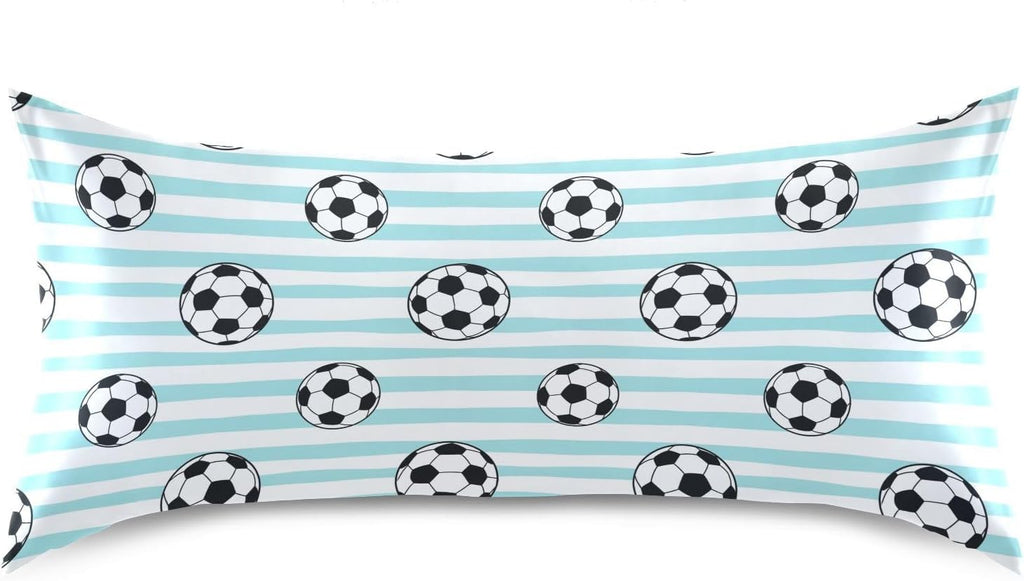 Soccer Blue Stripe Pillow Covers Silk Pillowcase for Hair and Skin Breathable Silky Soft Satin Pillowcase Queen Size Pillow Case for…