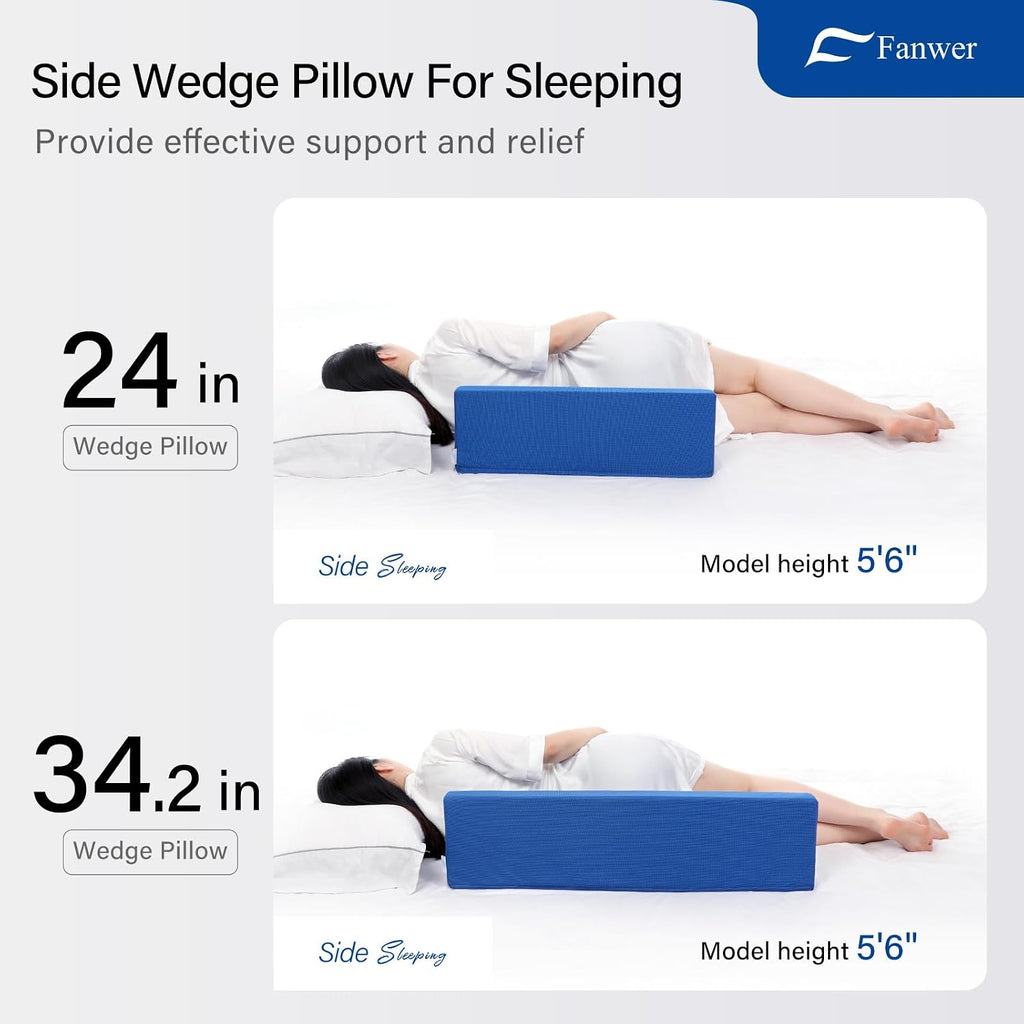 Fanwer 24in Bed Wedge Pillow for Sleeping Body Position Wedges Back Positioning Elevation Pillows Blue Pray Case Pregnancy Bedroom Eevated…