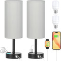 PartageiZ Grey Touch Table Lamps Set of 2-3 Way Dimmable Bedroom Lamps for Bedside with USB C and A Ports, Small Nightstand Lamps with AC…