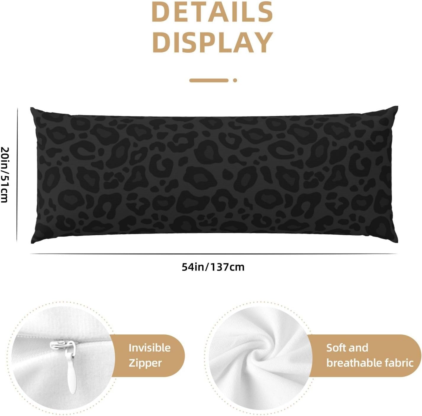 Sovvin Black Leopard Cheetah Print Body Pillow Cover Long Pillow Case with Zipper Decorative Soft Cushion Bedding Pillowcase for Cou…