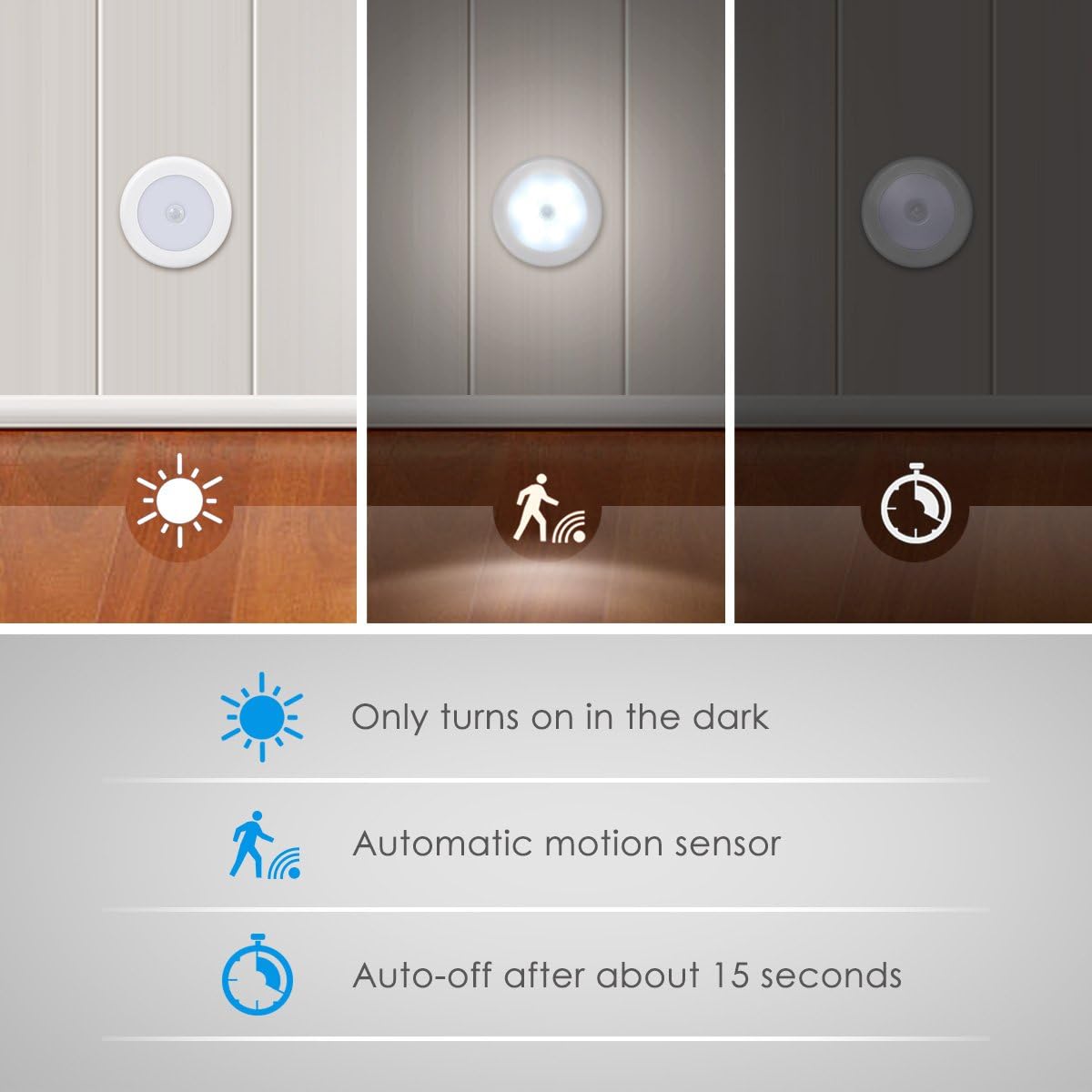 AMIR Upgraded 3.15” Motion Sensor Light Indoor, Cordless Battery Powered Stick on LED Night Lights for Closet, Stair, Under Cabinet…