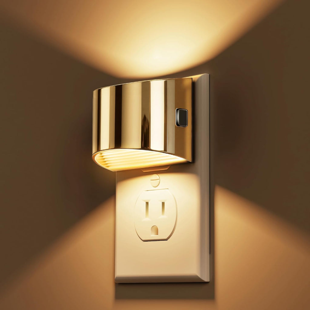 L LOHAS LED Night Lights Plug into Wall, Dimmable Night Light with 3 Level Brightness, 3000K Soft White, 2 Pack, Gold