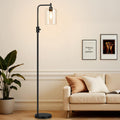 Upgraded】Dimmable Floor Lamp for Living Room with Glass Shade, Black Modern Industrial Floor Lamp with 900LM LED Bulb Included, Bright…