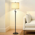 Qingmiao Adjustable Height Floor Lamp for Living Room, Black Standing Lamp for Bedroom Office, Modern Tall Lamp with Linen Shade, 3-Way…