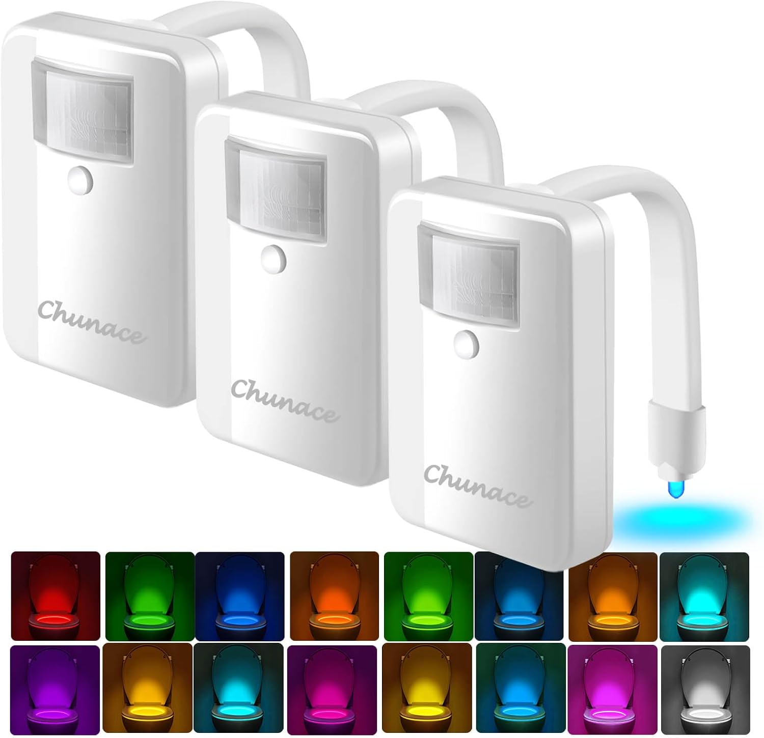 Chunace 3 Pack Toilet Night Lights with Motion Activated Sensor, 16 Colors LED Nightlight Inside Bowl, Cool Stuff for Bathroom…