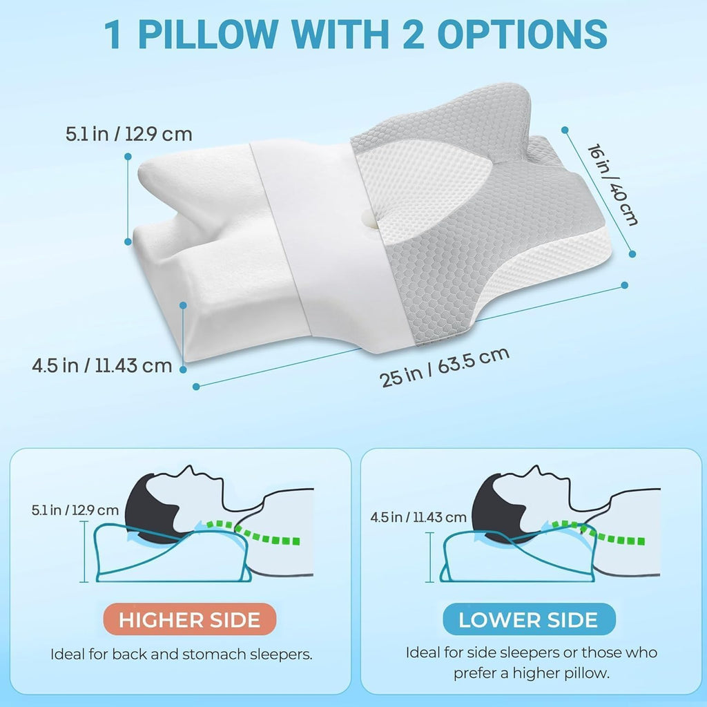Elviros Cervical Memory Foam Pillow, 2 Pack Pillows for Neck and Shoulder Pain, Ergonomic Orthopedic Sleeping Neck Support Pillow for Side…