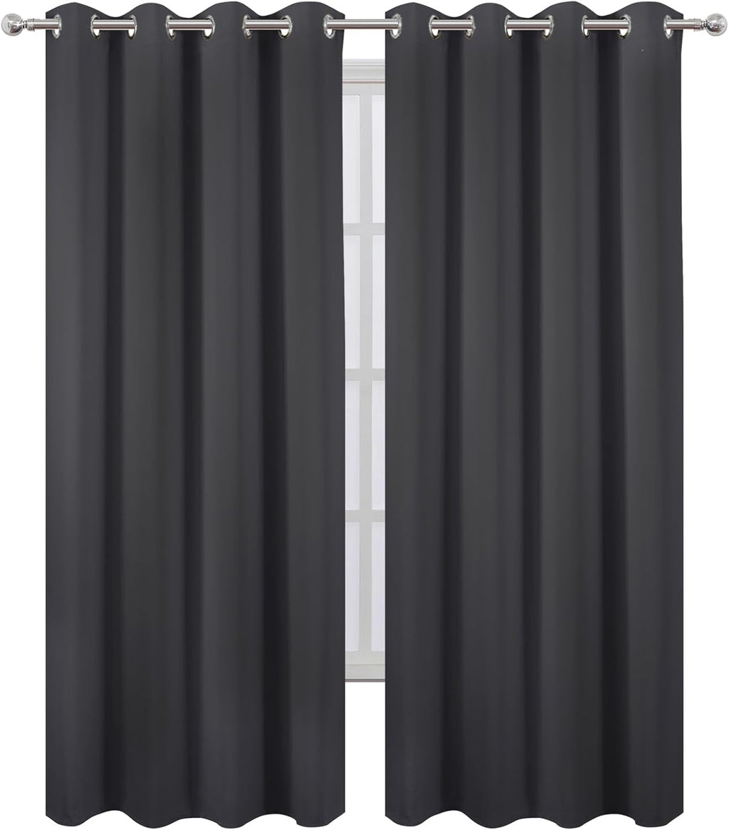 Lemomo Blackout Curtains 66 x 95 inch/Dark Grey Curtains Set of 2 Panels/Thermal Insulated Room Darkening Bedroom Curtains 95 inch Grey