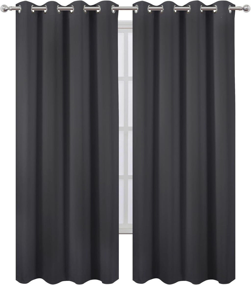 Lemomo Blackout Curtains 66 x 84 inch/Dark Grey Curtains Set of 2 Panels/Thermal Insulated Room Darkening Bedroom Curtains 84 inch Grey