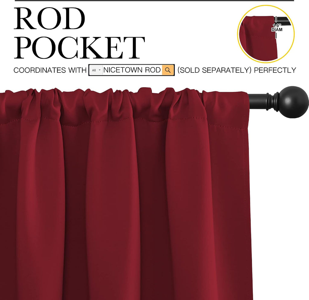 NICETOWN Christmas Burgundy Curtains Blackout Drape Panels - Lights Block Out Window Treatment Short Curtain Sets for Loft and Basement…