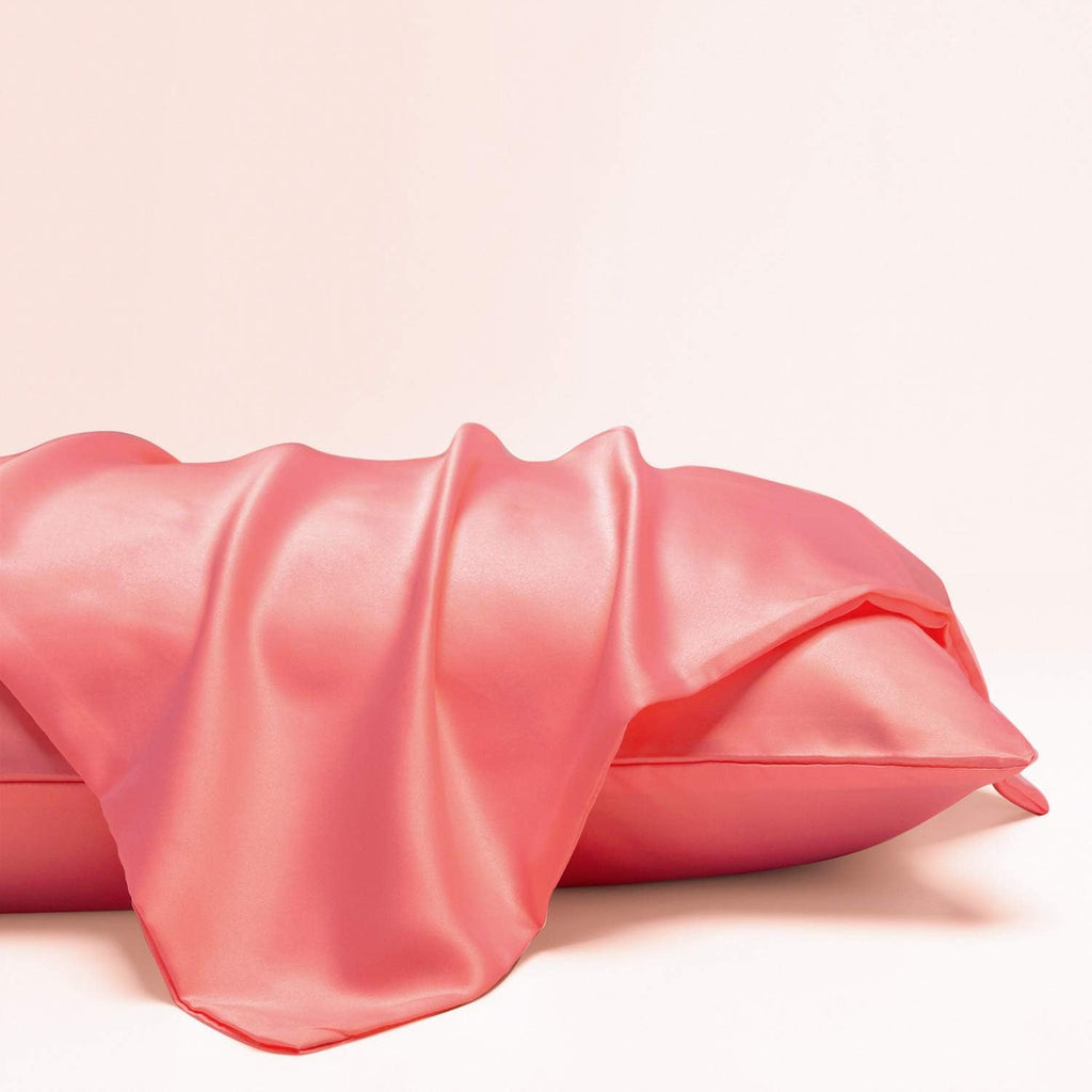 Ntbay Zippered Satin Pillow Cases for Hair and Skin, Luxury Standard Hidden Zipper Pillowcases Set of 2, 20x26 Inches, Coral Pink 26 Inches…