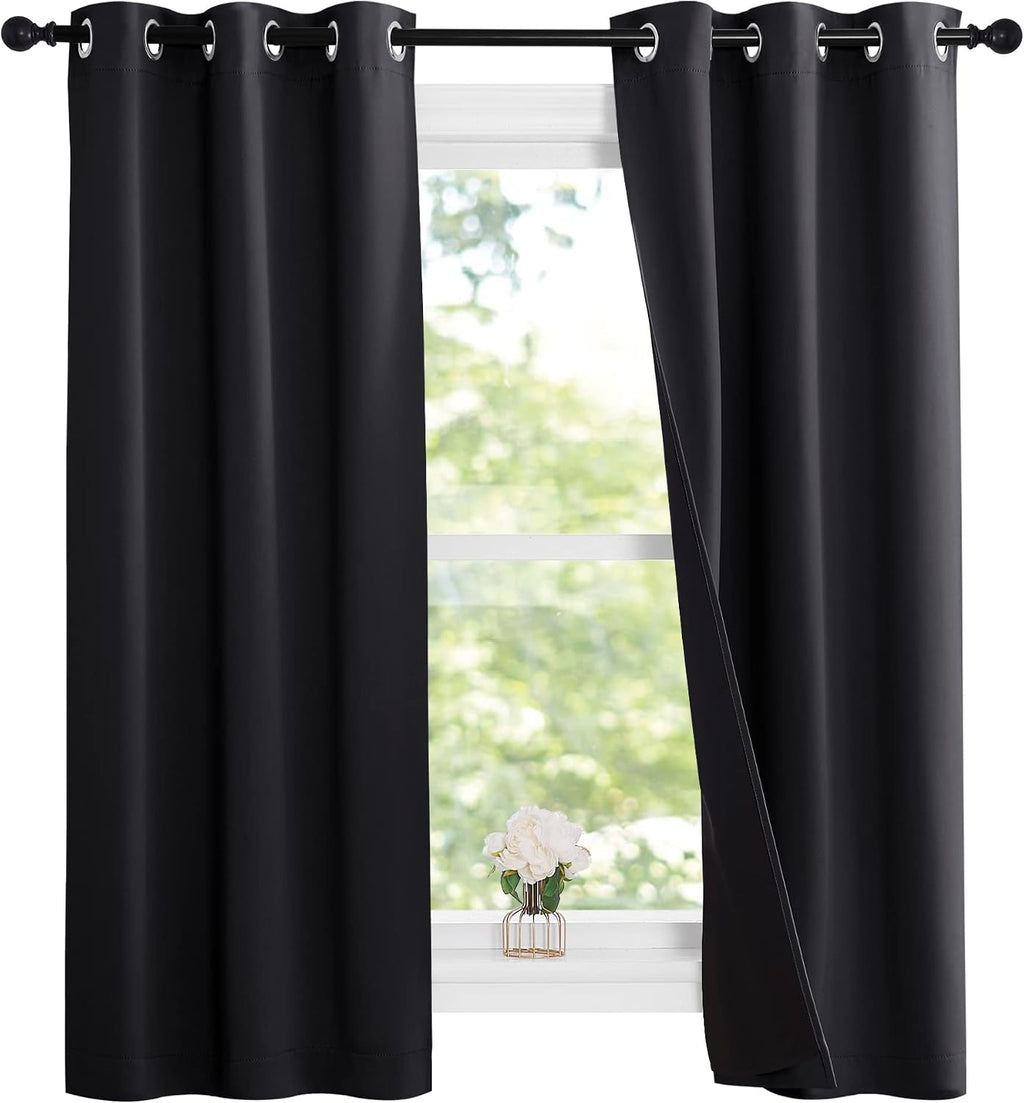 Nicetown Complete 100% Blackout Curtain Set, Thermal Insulated & Energy Efficiency Window Draperies with Black Liner, Noise Reducing Short…