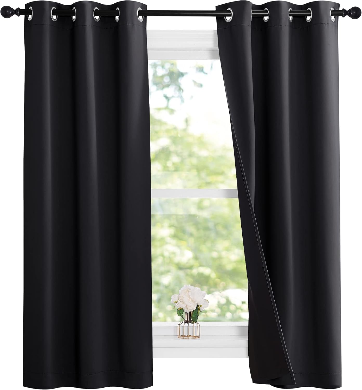 Nicetown Complete 100% Blackout Curtain Set, Thermal Insulated & Energy Efficiency Window Draperies with Black Liner, Noise Reducing Short…