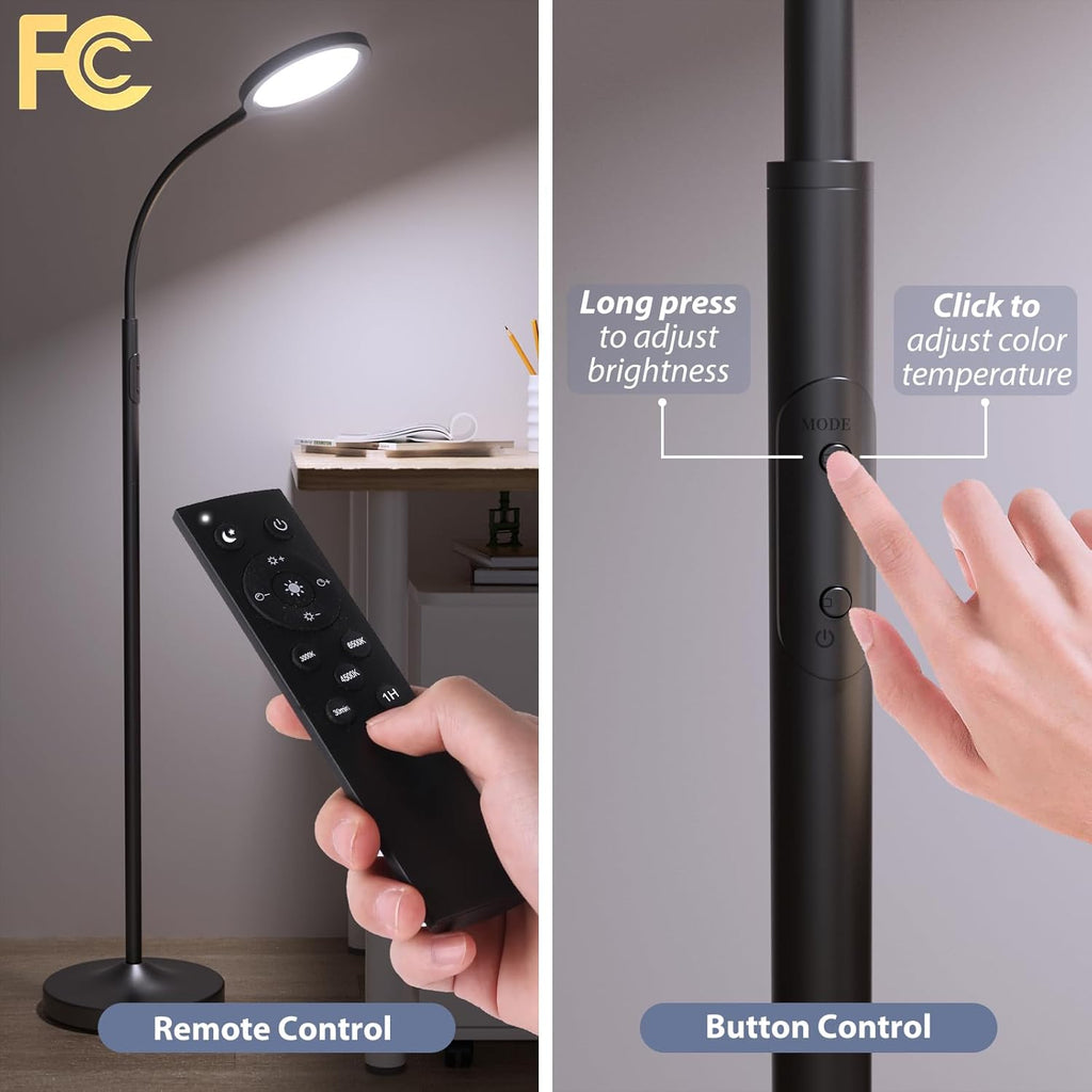 luckystyle Floor Lamp, Super Bright Dimmable LED Lamps for Living Room, Custom Color Temperature Standing Lamp with Remote Push Button…