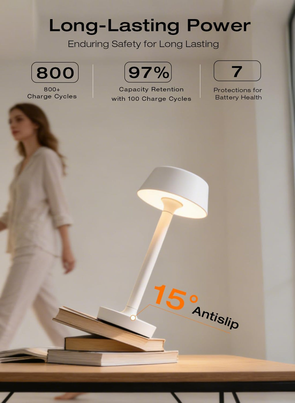 Cordless Rechargeable Table Lamp with Power Charger, Portable Touch LED Desk Lamp,5000mAh Battery Operated,2700K-5700K Tunable Dimmable…
