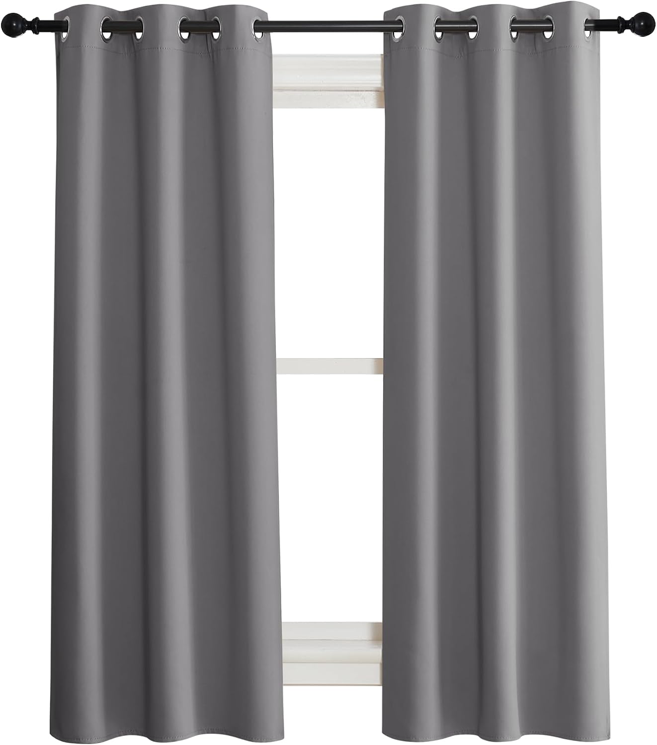 Nicetown 100% Blackout Short Curtains with Black Liners, 2 Panels, 37" W by 50" L, Grey, Solid Thermal Insulated Full Blackout 2-Layer Line…