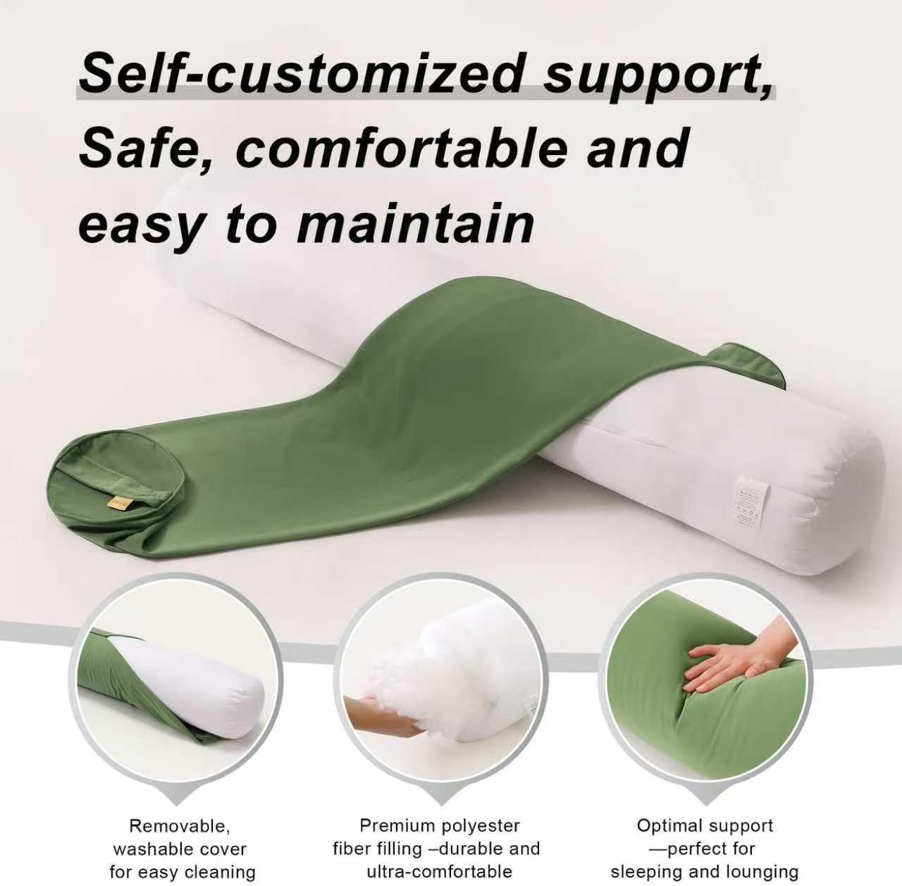Body Pillow for Adults, Long Round Pillow, Big Cylindrical Pillow, Large Full Bolster Pillows for Side Sleepers (Olive Green, 59"*7.87")