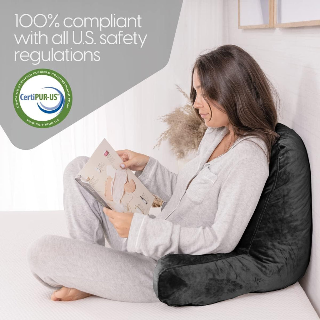 Milliard Reading Pillow with Arms, Black, Cozy Shredded Memory Foam Back Pillow for Bed Sitting Up - Sit Up Backrest Support for Reading…