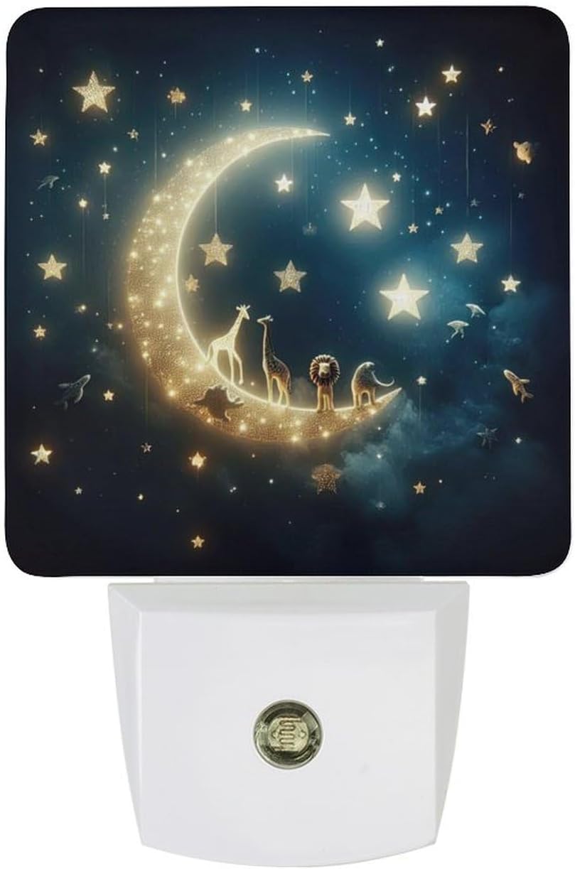 YKJAHSD Moon and Starry Sky Night Light, Plug into Wall Decor Nightlights for Bedroom, Bathroom, Hallway, Kitchen, with Dusk to Dawn…