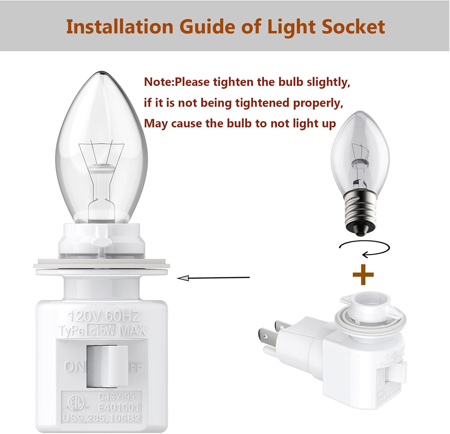 TWDRTDD Plug in Night Light, Adjustable E12 Base Socket with On/Off Switch for Making Decorative Night Lights (White,1-Pack)