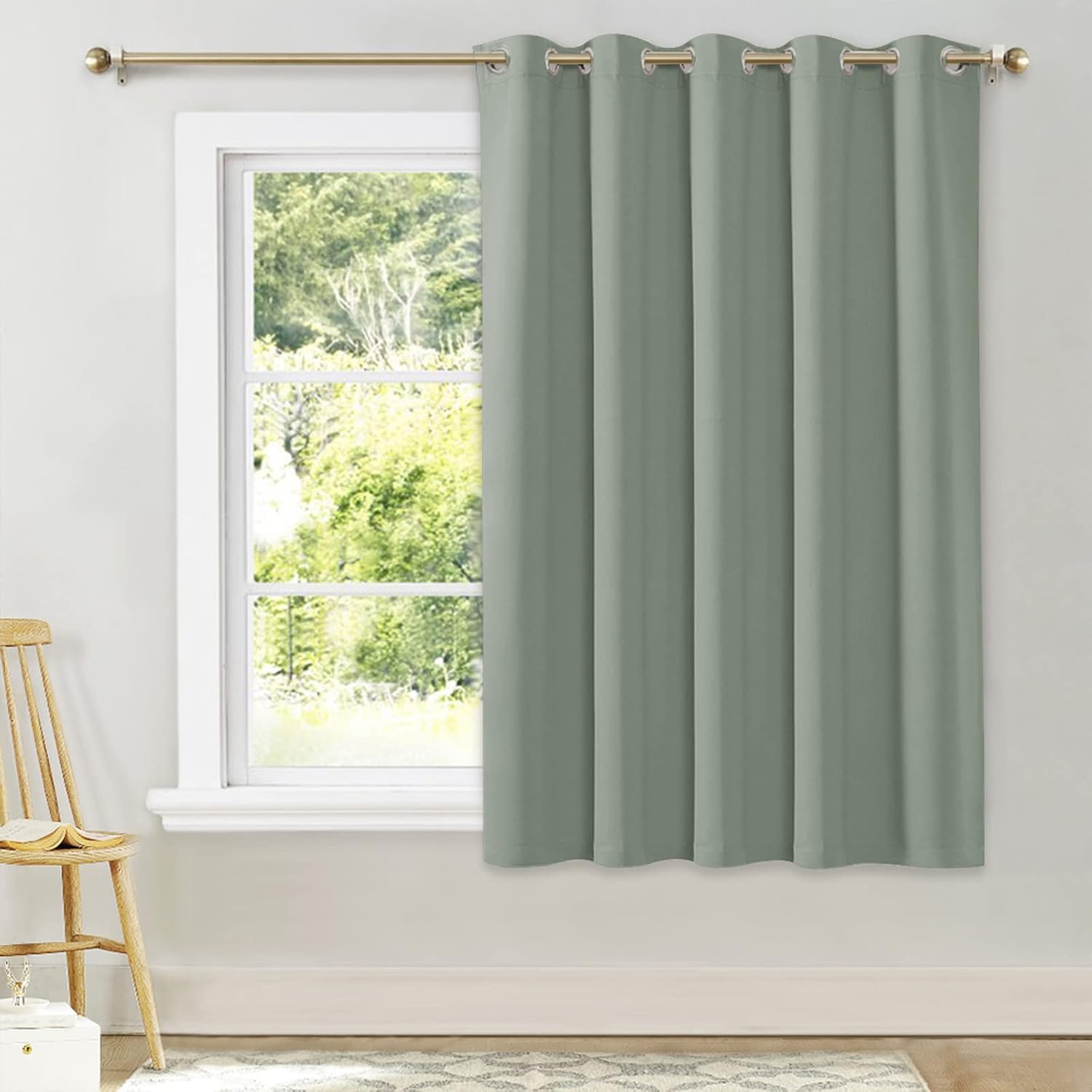 NICETOWN Room Darkening Curtains for Bedroom, Greyish Green Thermal Insulated Drapes 63 inches Long for Small Shack Window (1 Panel, 70"…