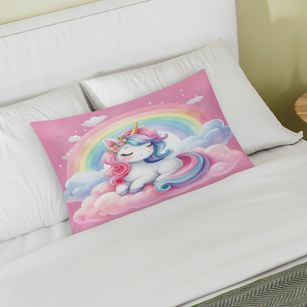 Satin Pillowcase for Hair and Skin Rainbow Pink Aniaml Unicorn Soft Silk Pillow Case with Envelope Closure Cooling Pillow Cases Slip…
