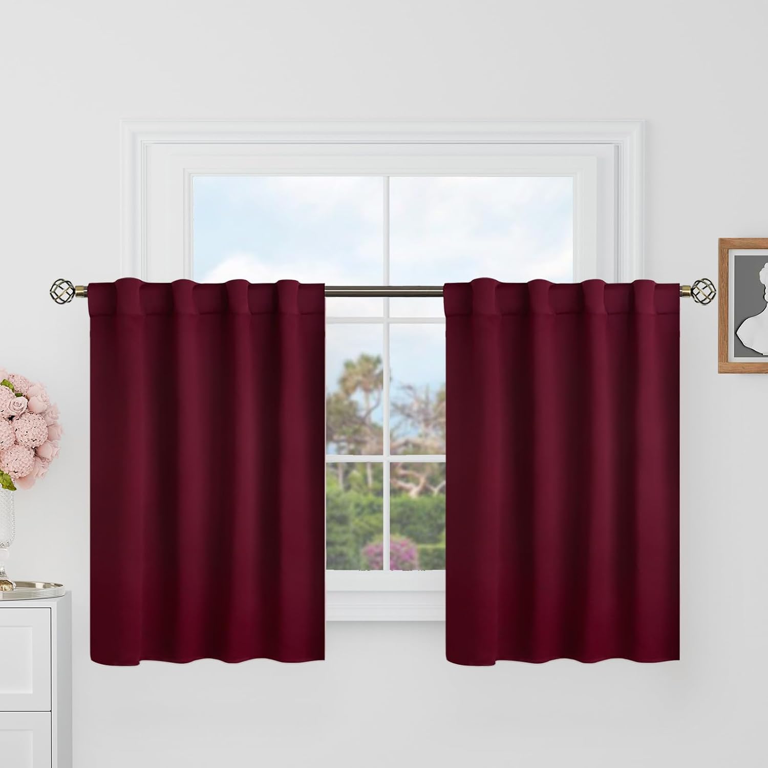 BGment Burgundy Balckout Curtains 36 Inch Length for Half Windows - 34 x 36 inch Rod Pocket and Back Tab Thermal Insulated Room Darkening S…