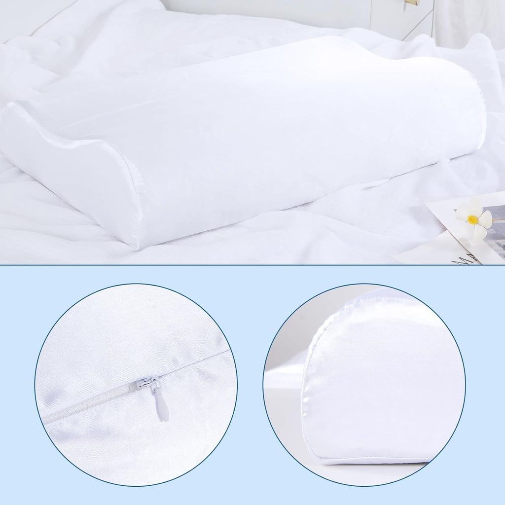 Hombys Satin Pillow Case for Contoured Support - Zippered Pillow Cover for Neck - Silky, Smooth and Breathable, 20"x12.5"x4", Pure White 5…