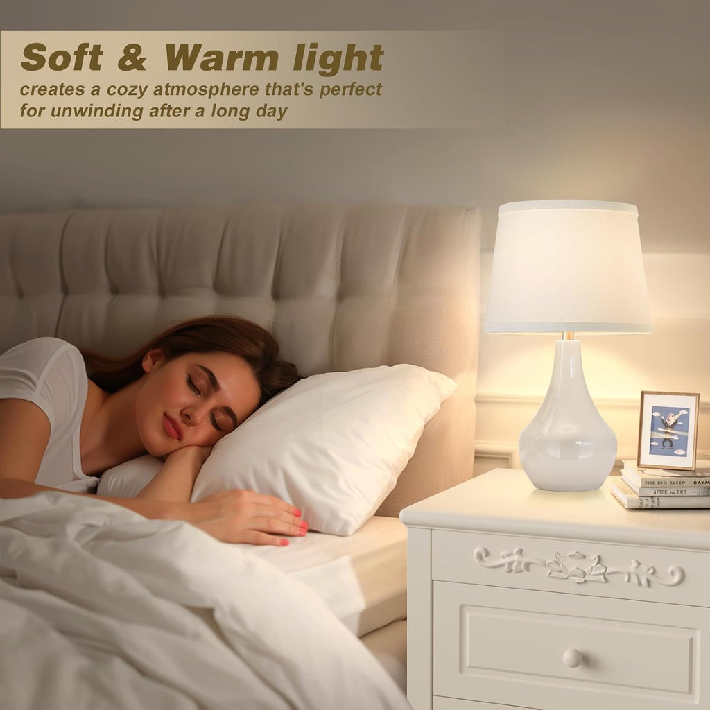 Seealle Modern Ceramic Table Lamps for Night Stands - Bedside Lamps Set of 2 for Nightstand, 19.4" White Bedroom Lamp for Living Room…