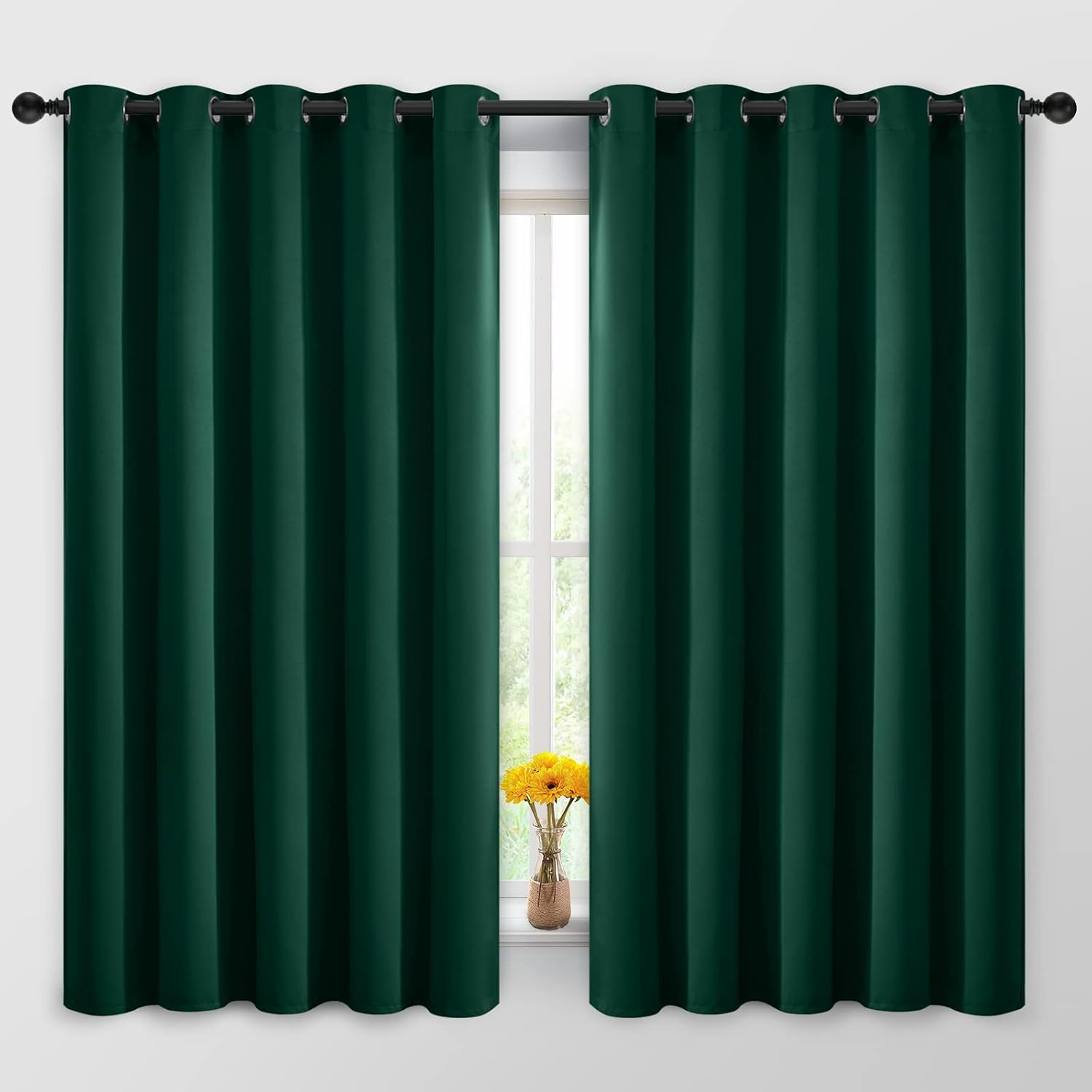 Yakamok Blackout Curtains Room Darkening Thermal Insulated Window Panels, Solid Grommet Top Drapes for Bedroom/Living Room(62Wx63L, Dark…