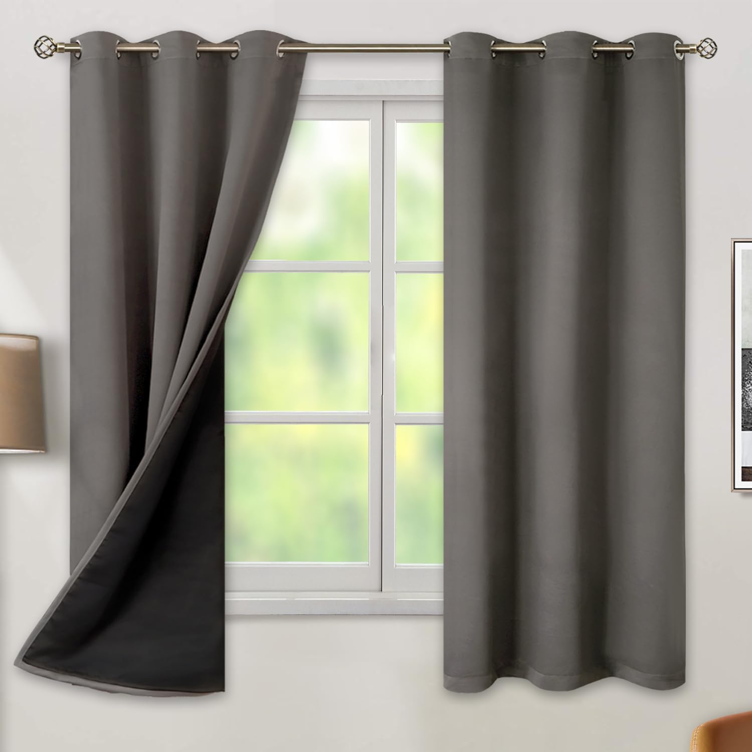 BGment Grey Blackout Curtains for Bedroom - Black Out Curtains 63 Inch Long Thermal Insulated Grommet Total Room Darkening Window Drapes fo…