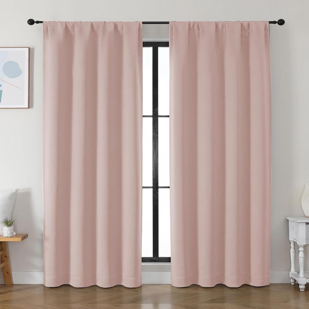 Simplebrand Ava Blush Blackout Curtains for Bedroom 84 Inch Length 2 Panels Set, Solid Thermal Insulated Privacy Nursery Window Treatment C…