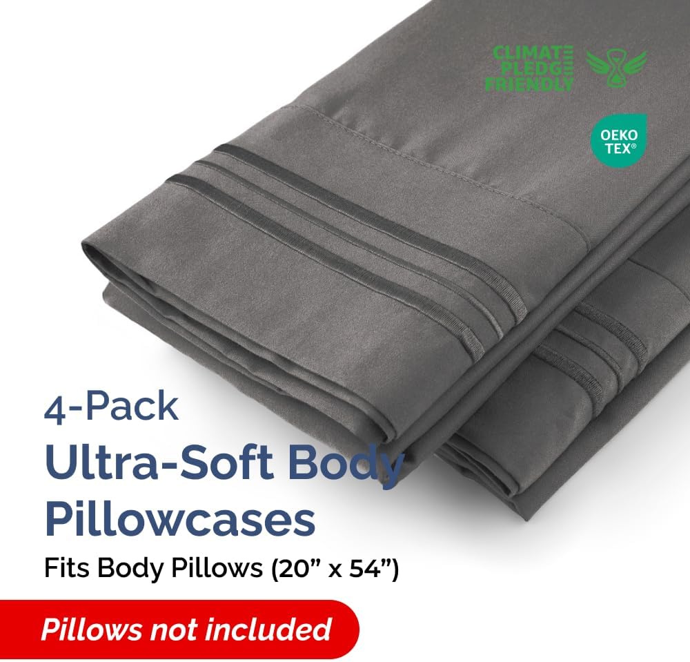 Body Pillowcases Set of 4-20x54 Long Body Pillow Case - Soft Body Pillow Cover for Sleeping & Side Sleepers - Comfy, Breathable & Fade…