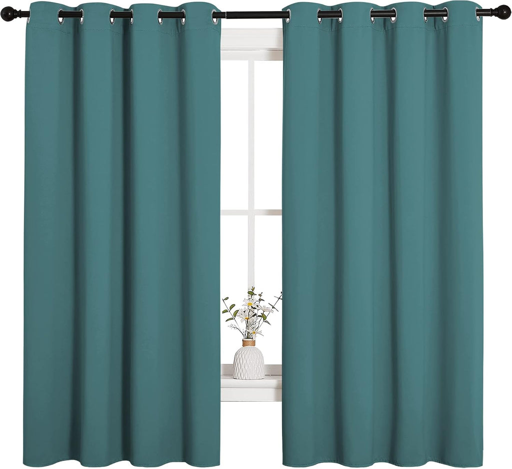 NICETOWN Bedroom Curtain Panels Blackout Draperies, Thermal Insulated Solid Grommet Blackout Curtains/Drapes (Sea Teal, One Pair, 55 by…