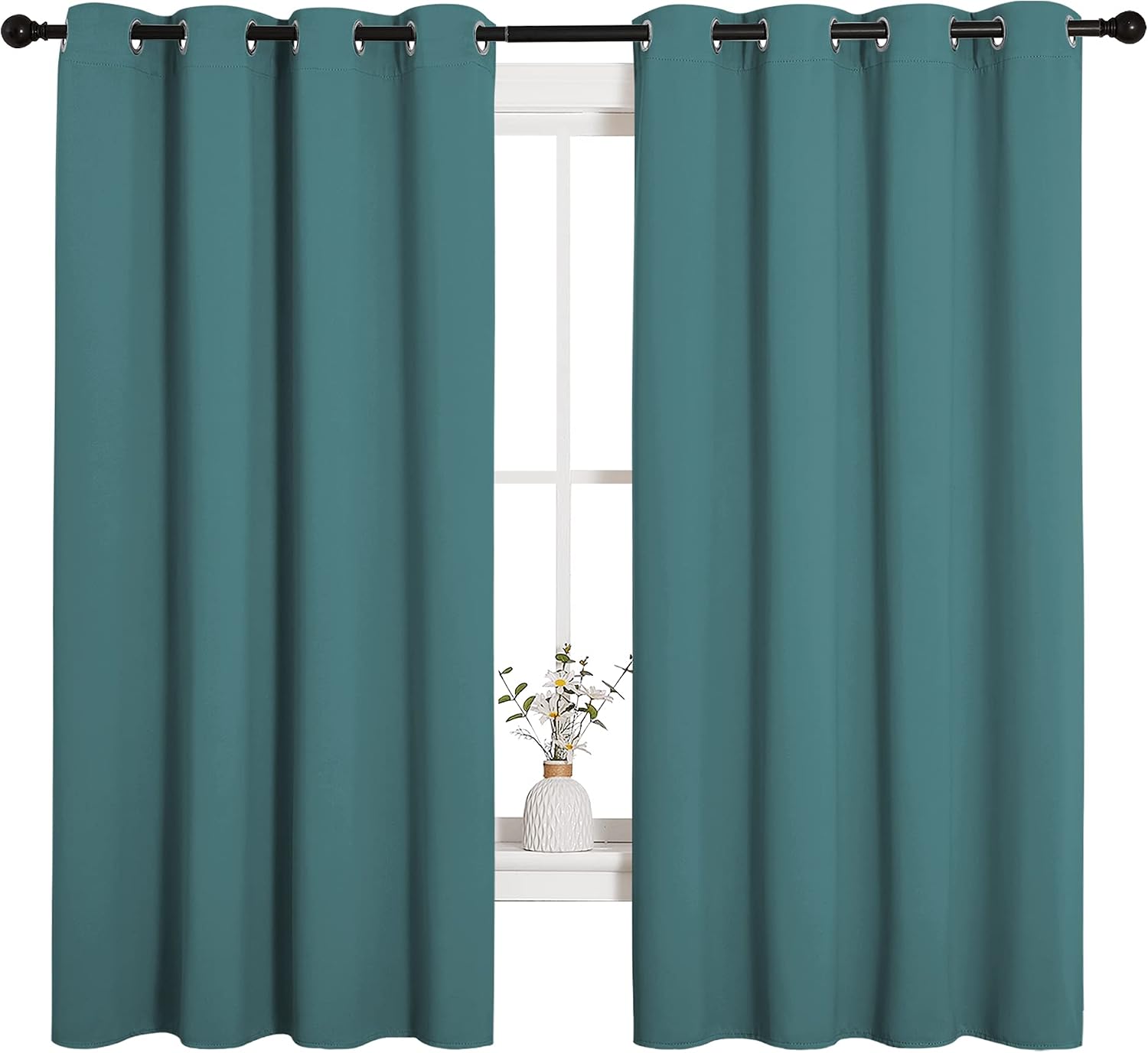 NICETOWN Bedroom Curtain Panels Blackout Draperies, Thermal Insulated Solid Grommet Blackout Curtains/Drapes (Sea Teal, One Pair, 55 by…
