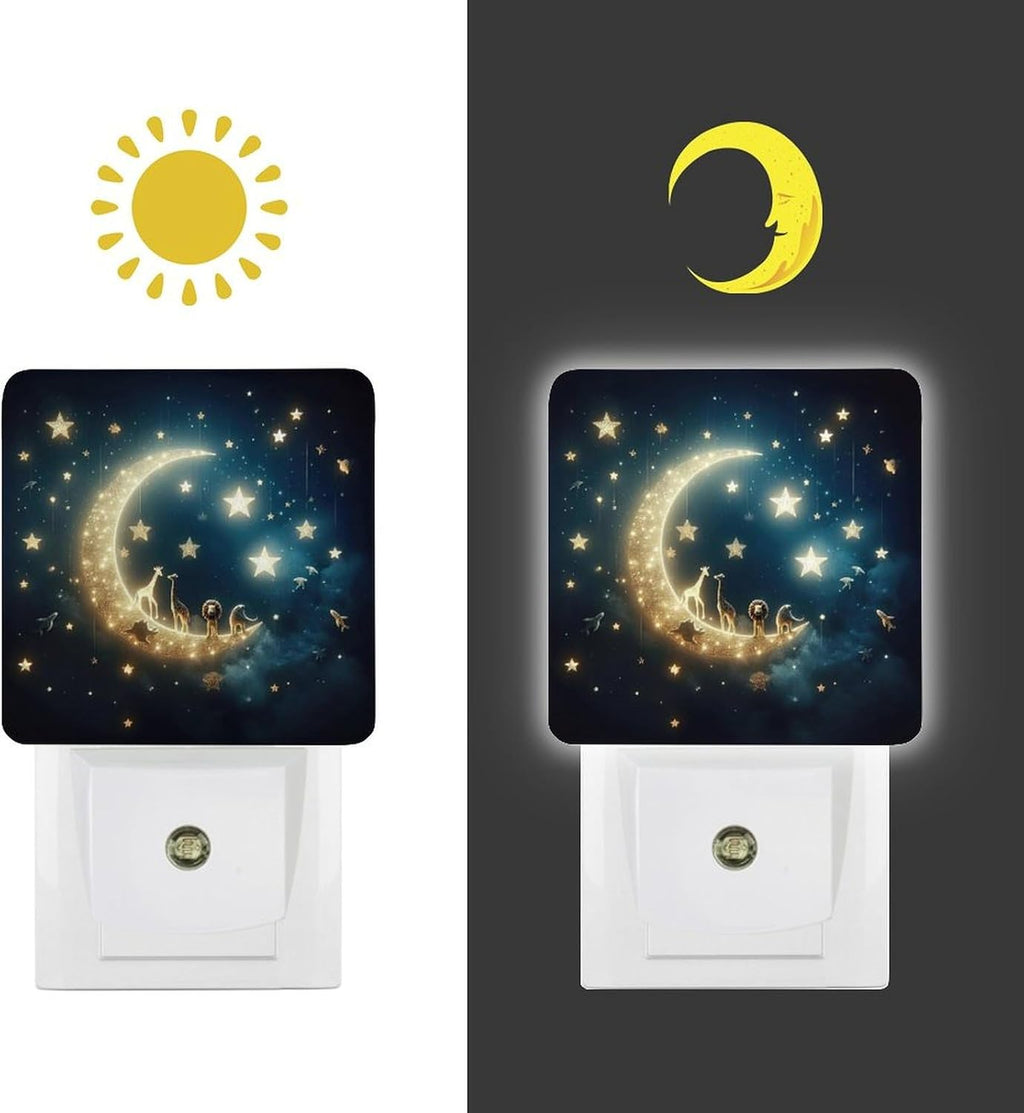 YKJAHSD Moon and Starry Sky Night Light, Plug into Wall Decor Nightlights for Bedroom, Bathroom, Hallway, Kitchen, with Dusk to Dawn…