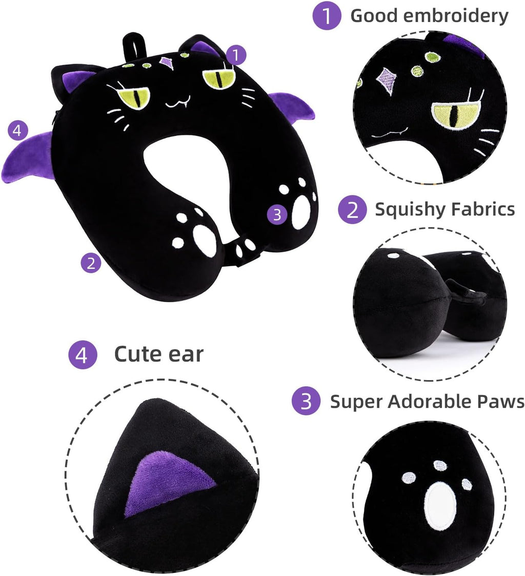 NiuniuDaddy Niuniu Daddy Black Cat Kids Neck Travel Pillow for Kids, Compact Portable Travel Neck Pillow Supportive for Airplane Car Reclin…