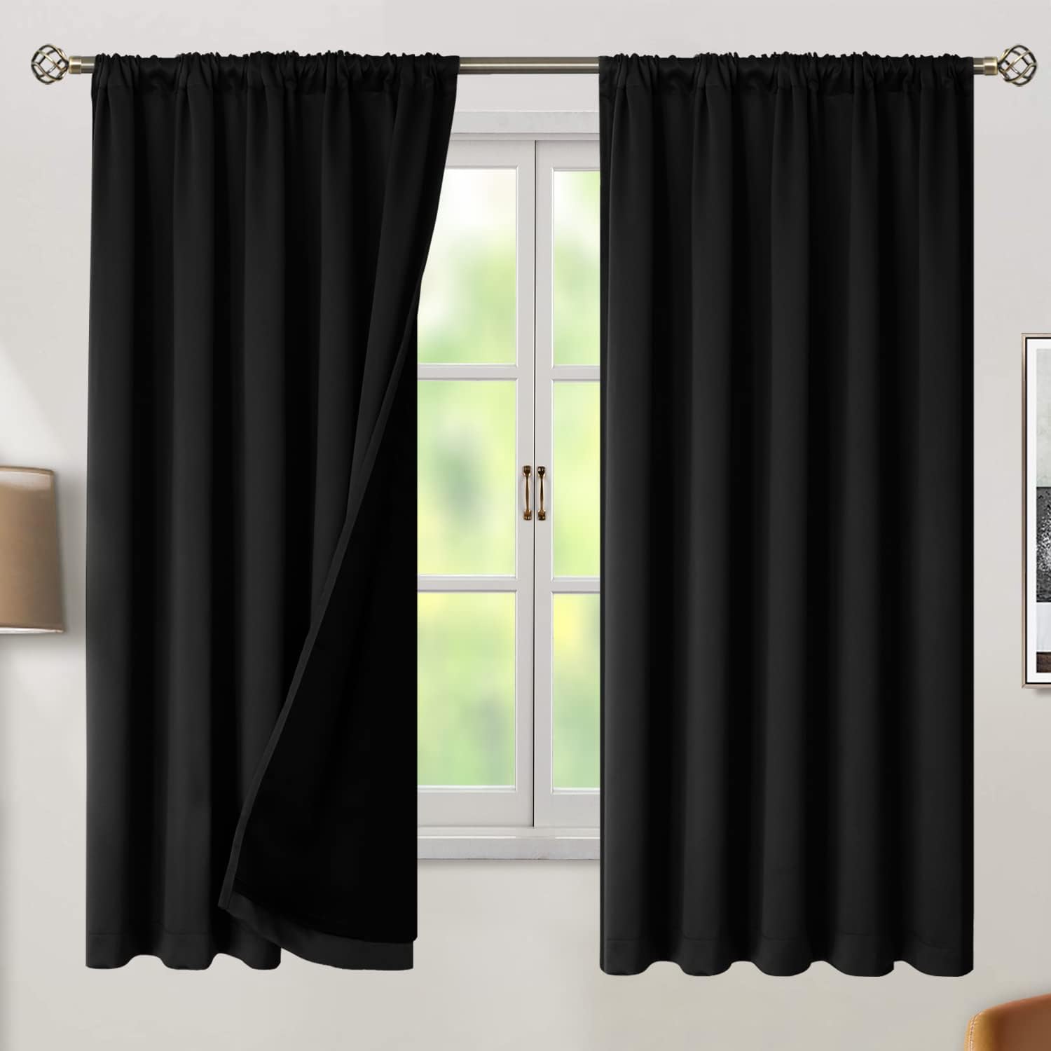 BGment Full Blackout Curtains with Thermal Insulation Liner Curtains 63 Inches Long, Rod Pocket and Back Tab Double Layer Room Darkening…
