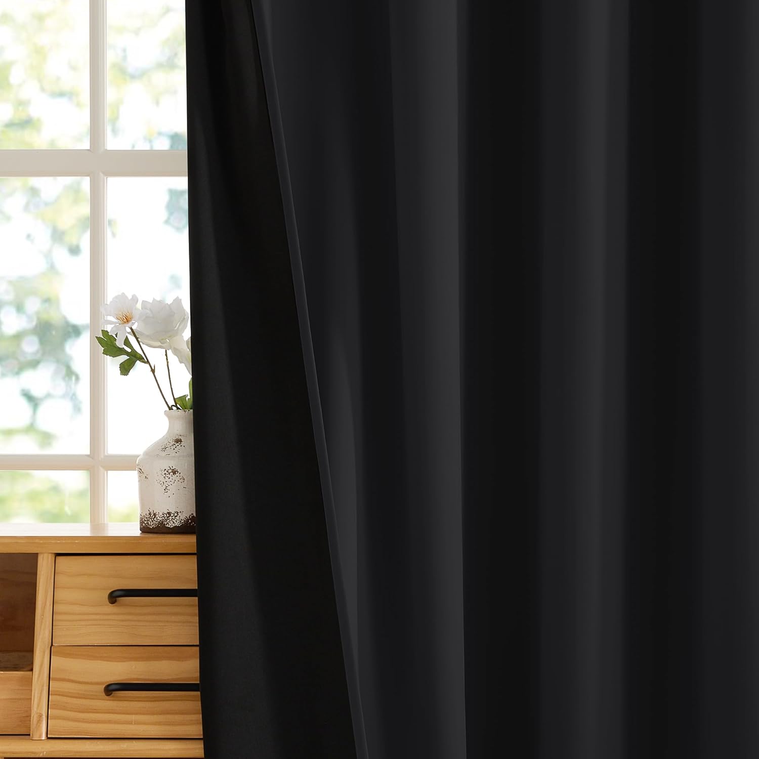 Rybhome RYB HOME Black 100% Blackout Curtains for Bedroom, Wide Thermal Insulated Privacy Curtains for Sliding Glass Doors/Patio Door/Livin…
