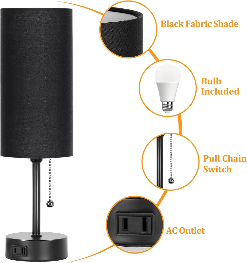 Dott Arts Table Lamp for Bedroom, 3-Color Bedside Lamps with Pull Chain, Bedroom Table Lamps for Nightstand, AC Outlet Small Lamp for…