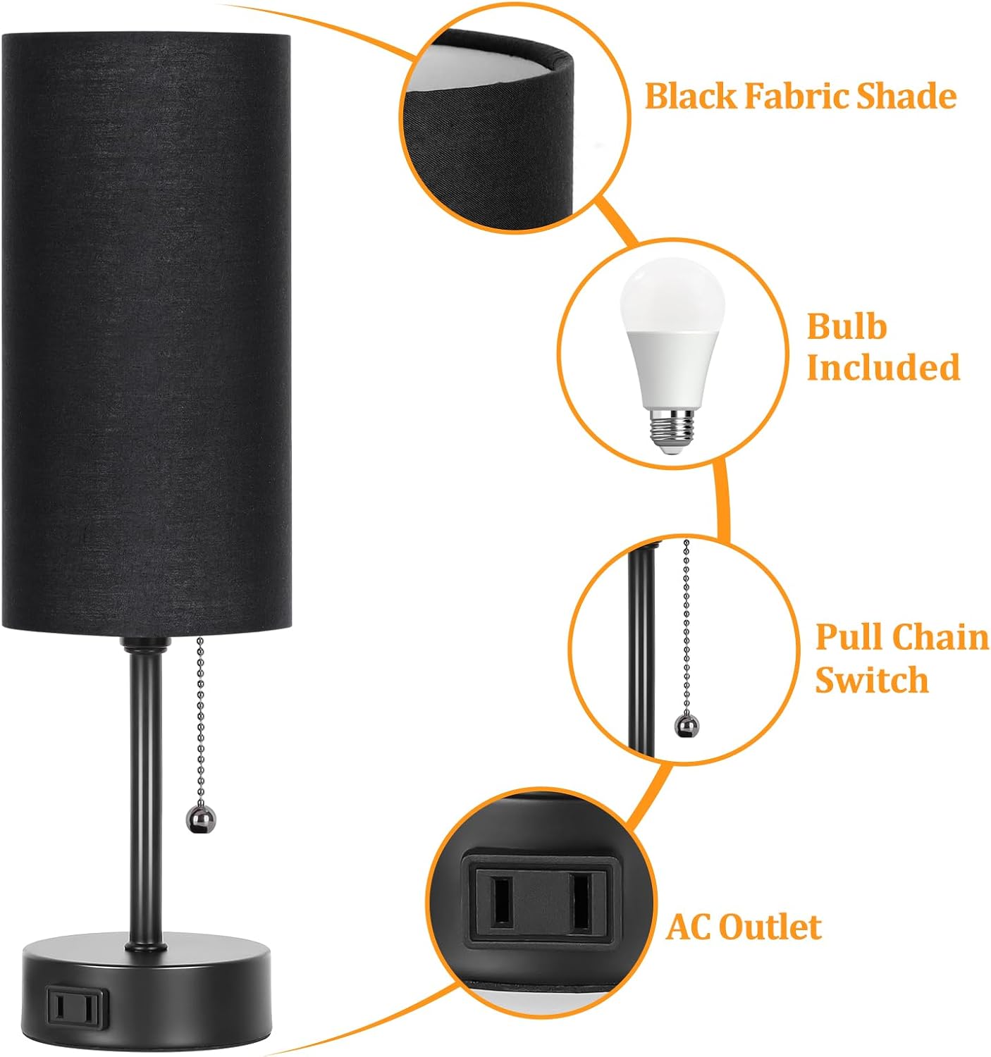 Dott Arts Table Lamp for Bedroom, 3-Color Bedside Lamps with Pull Chain, Bedroom Table Lamps for Nightstand, AC Outlet Small Lamp for…