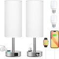 PartageiZ White Touch Nightstand Lamps Set - 3 Way Dimmable Bedside Table Lamp for Bedroom with USB Ports, Small Lamps with AC Outlet for…